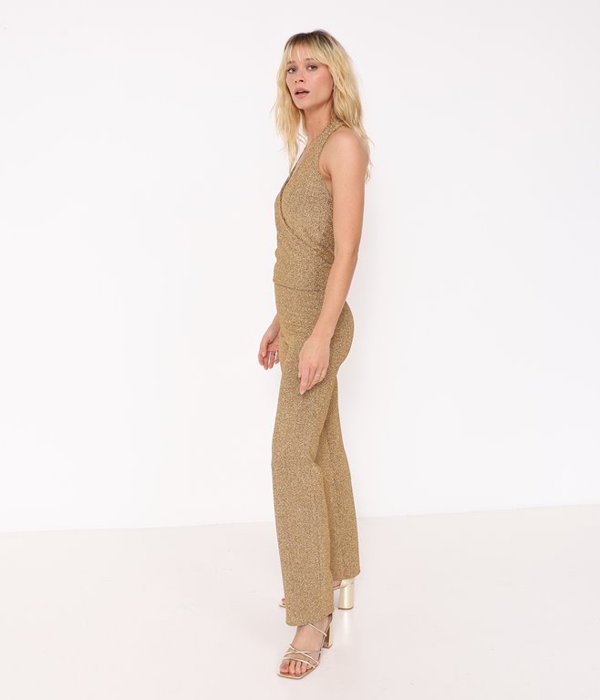 Pantalon Large à Paillettes Femme Noir - Maille Fluide - Ceinture Élastique