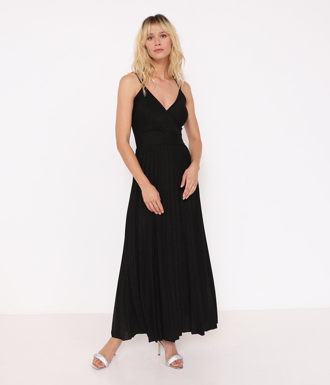 Robe longue plissée à paillettes