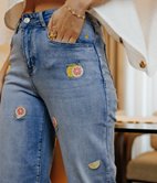 Jean large Natacha brodé