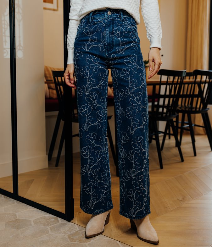 Jean large Carlotta brodé