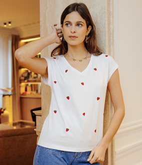 Tee-shirt Eliza fraises brodées