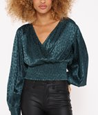 Top avec smocks satiné léopard
